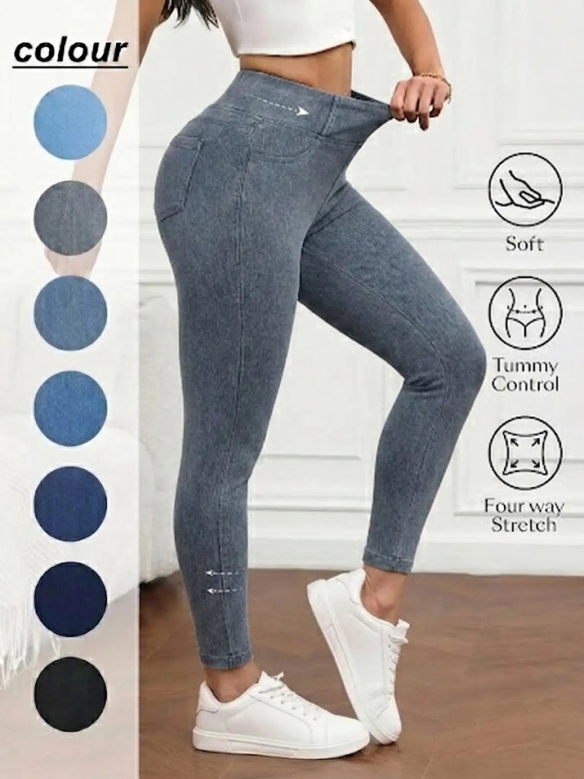 Women's High-Waisted Compression Denim Long Pants