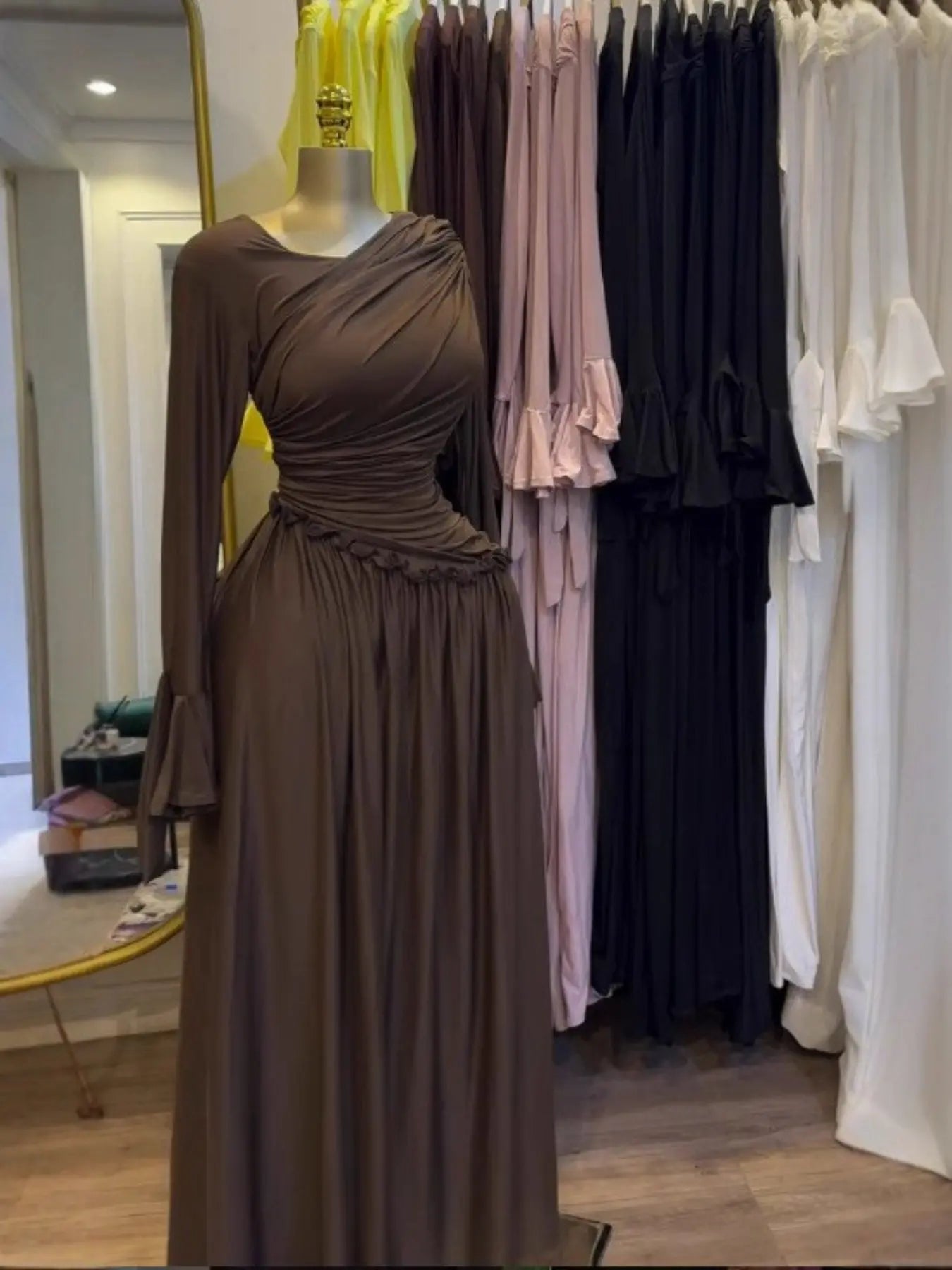 Women's Long Sleeve O-Neck Big Swing Maxi Dress