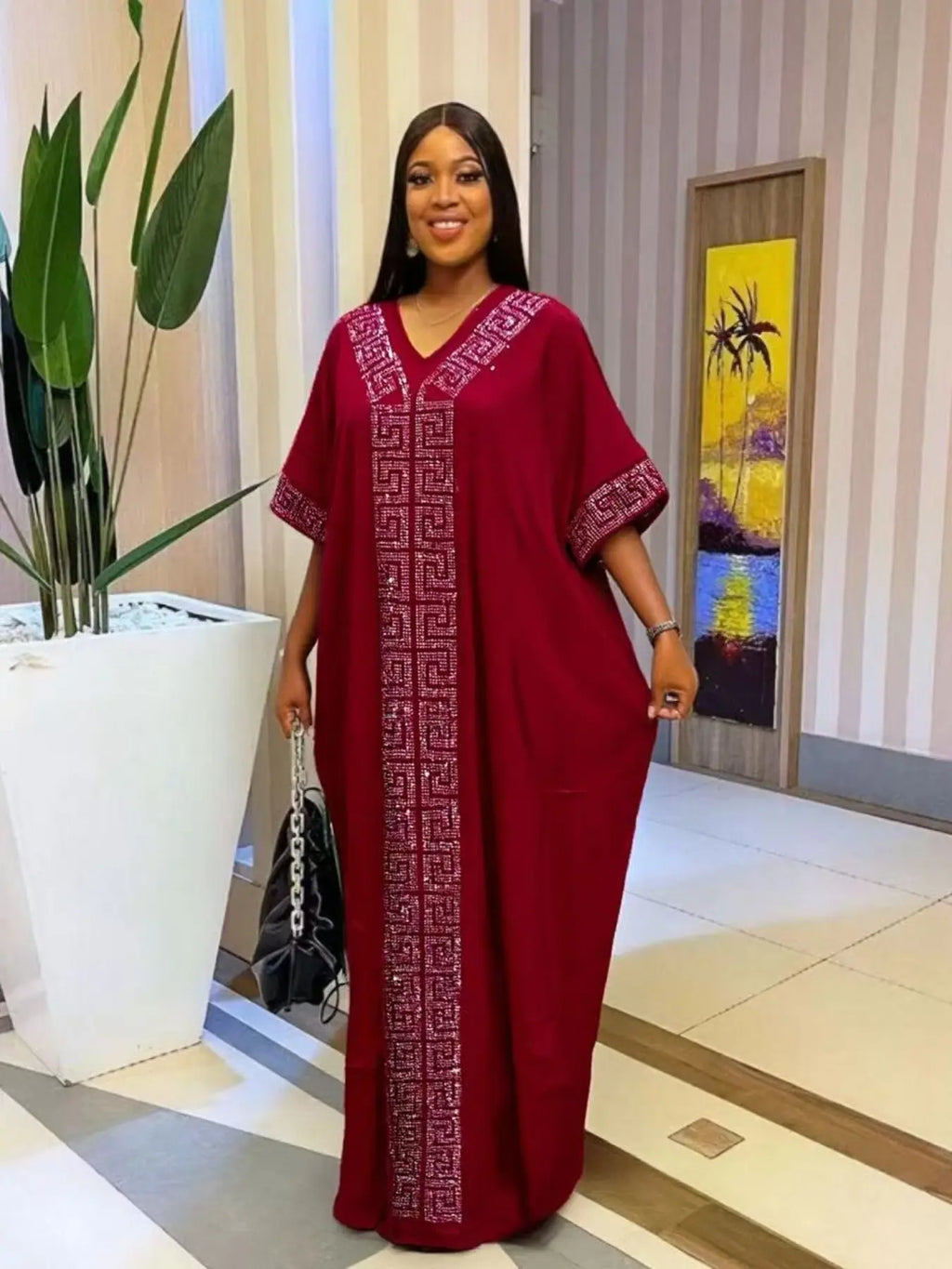Women's Islamic Clothing Rhinestone Loose Boubou Kaftan Dress