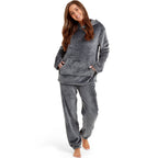 Womens Soft Fleece Hooded PJs Pyjama Bottoms Top Loungewear Set
