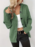 Women's Knitted Hooded Button Front Cardigan With Pocket