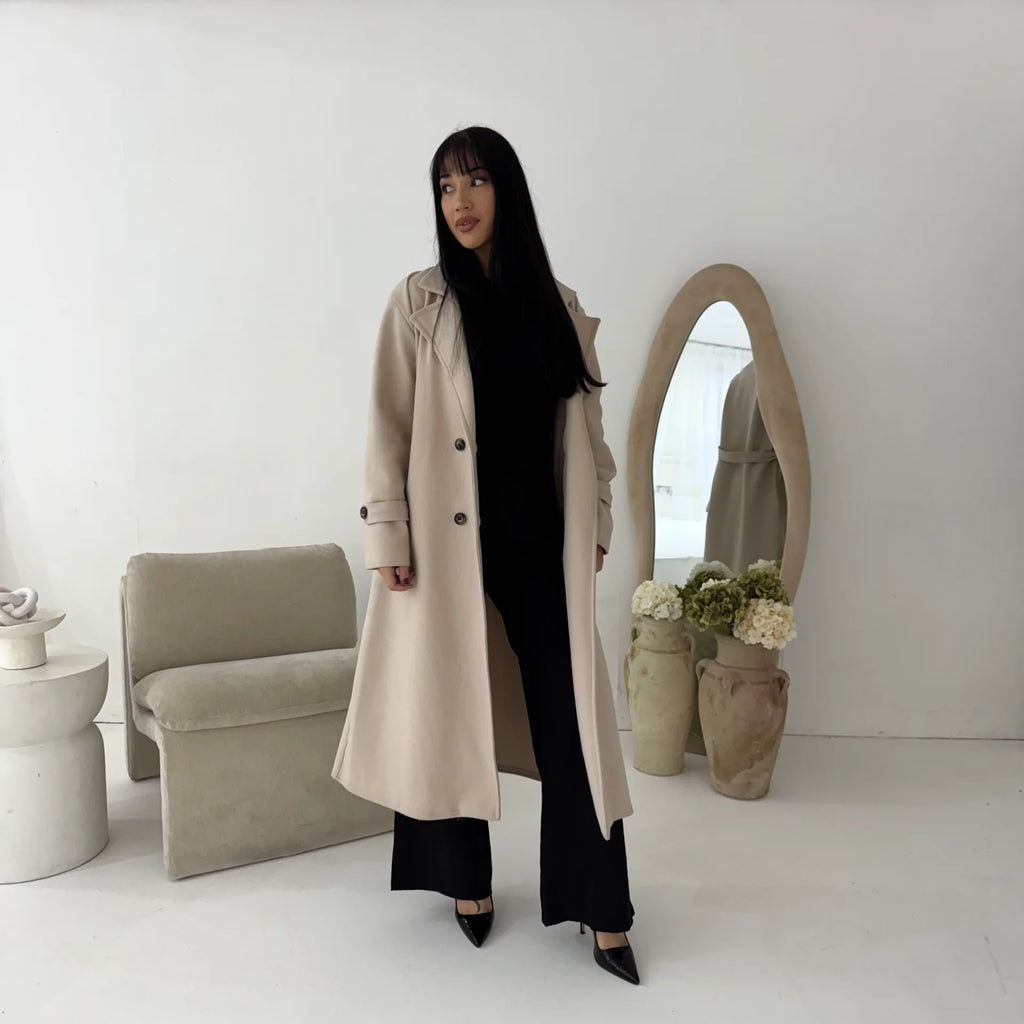 Womens Trench Belted Buttoned Coat