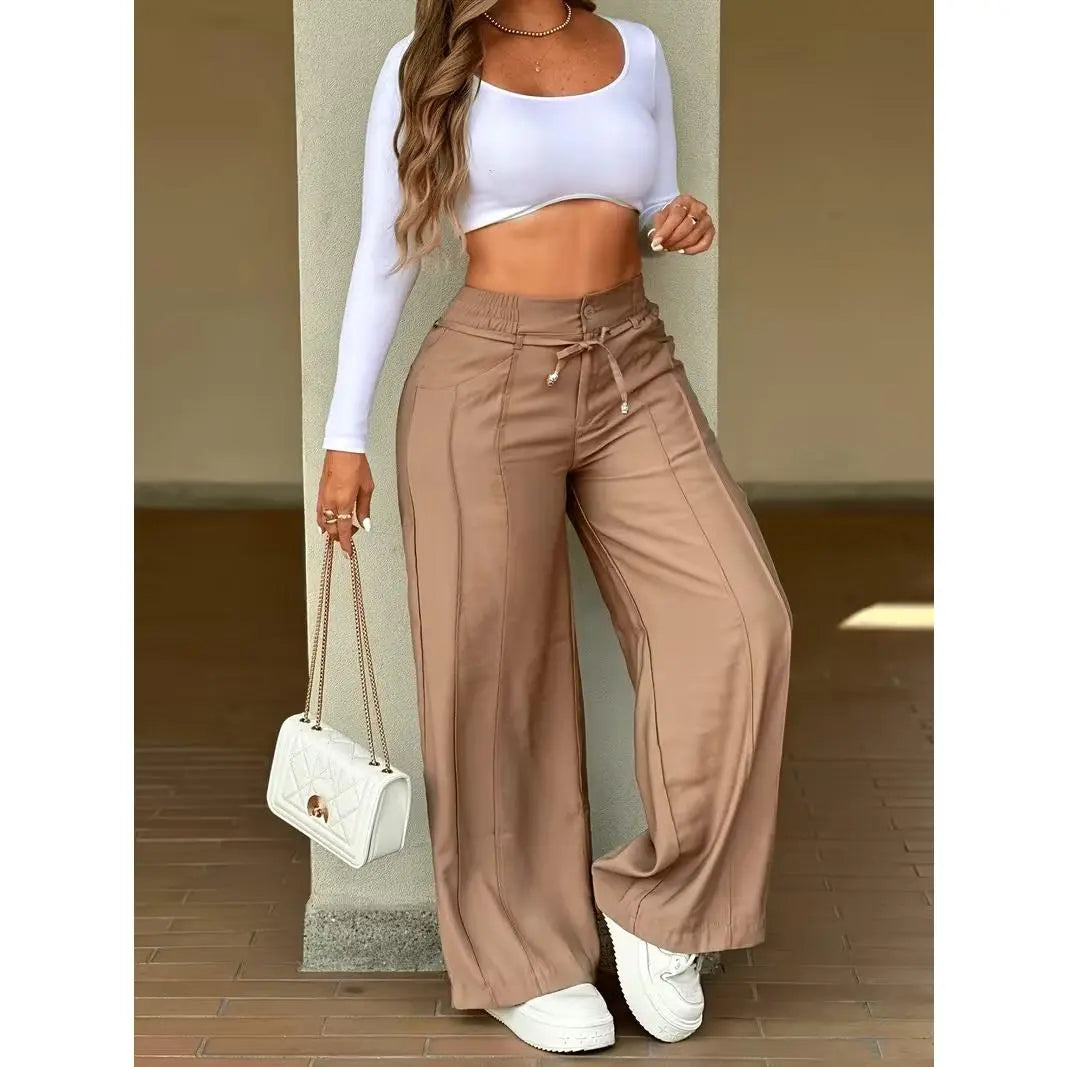 Women's Wide Leg Pants, Womenswear, Trouser, Vertical Line Pleated Design
