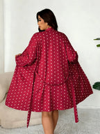 Plus Size Women's Nightwear Set, Floral Print Lace Nightdress + Long Robe