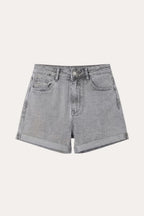 Women's stretch high-waisted rolled-up denim shorts