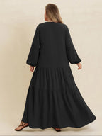 【Plus Size】 Plain V-Neck Long Sleeve Maxi Dress, Boho Modest Dress for Daily Holiday Vacation Wear, Women's Plus-Size Clothing for All Seasons