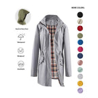 Women's Solid Color Drawstring Zip-Up Hooded Trench Coat Long Sleeve Waterproof Windproof Soft Comfortable Casual Outerwear Suitable For Spring Fall Daily Wear Outings