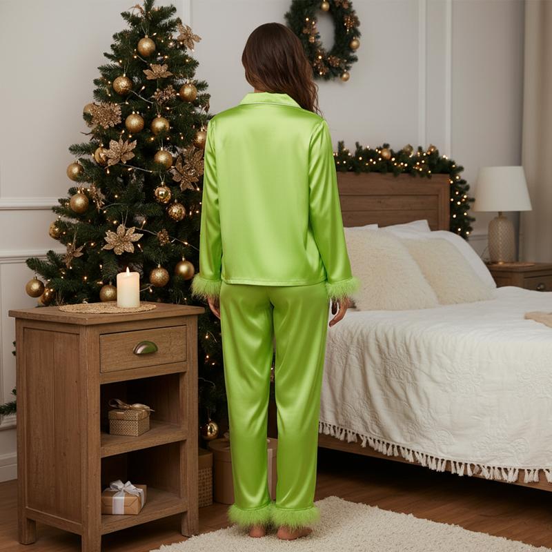 Mommy and Me Pajamas Christmas Family Matching Sleepwear Long Sleeve Lapel V Neck Button Down Tops and Elastic Waist Pants Loungewear