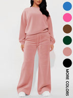 Women's Casual Fashion Long Sleeve Top & High Waist Straight Leg Pants Set, Autumn Winter, Comfortable and Stylish Clothing, Womenswear