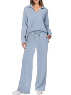 Women's Long Sleeve Drawstring Pants Set, Casual Fall Winter, Fashionable Pure Color Commuter Wear, Style