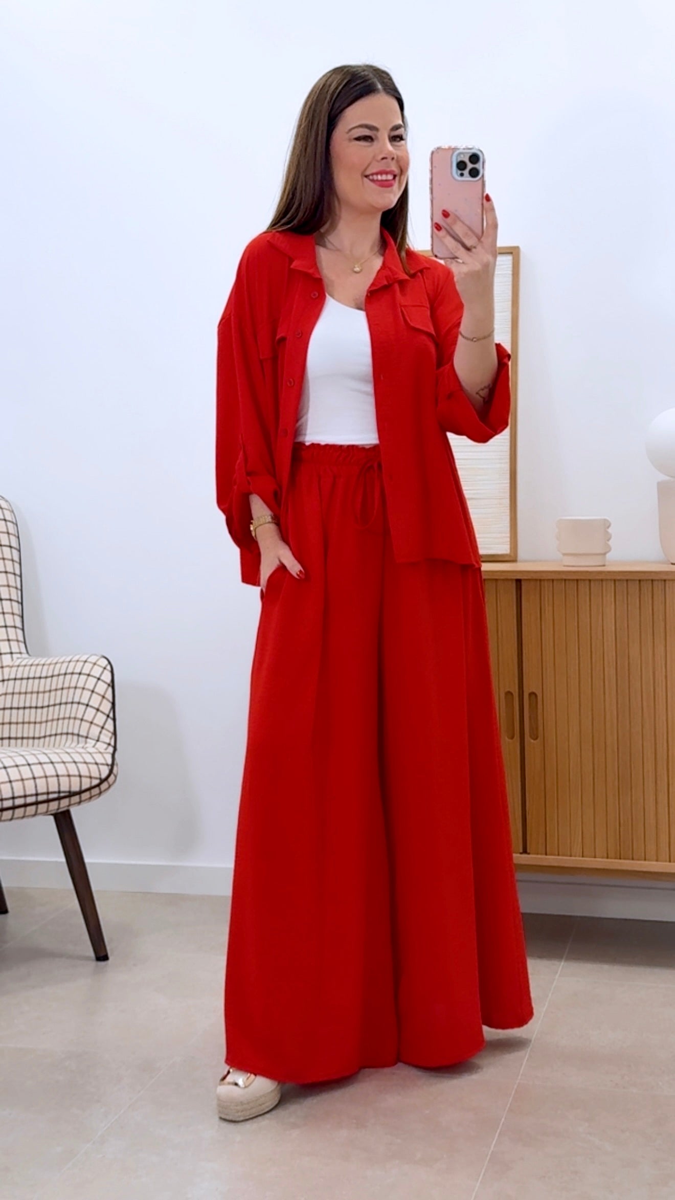 CONJUNTO CAMISA + PANTALÓN ANCHO LISO