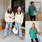 Women's Oversized Puffer Jacket Quilted Dolman Hoodies Pullover Long Sleeve Lightweight Warm Tops with Big Chest Pocket