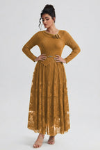 Curveins Plus Size Flowing Solid and Printed Panel Pleated Maxi Dress