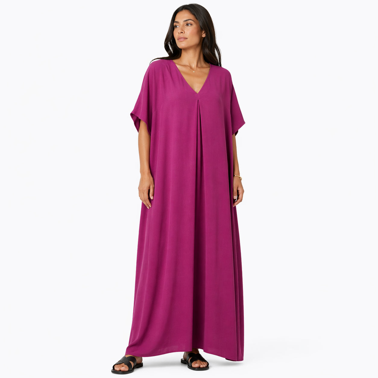 Women's long, flowy, oversized V-neck dress – chic and comfortable for summer.