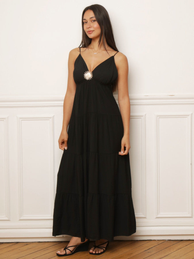 Robe longue à bijou et grands volants