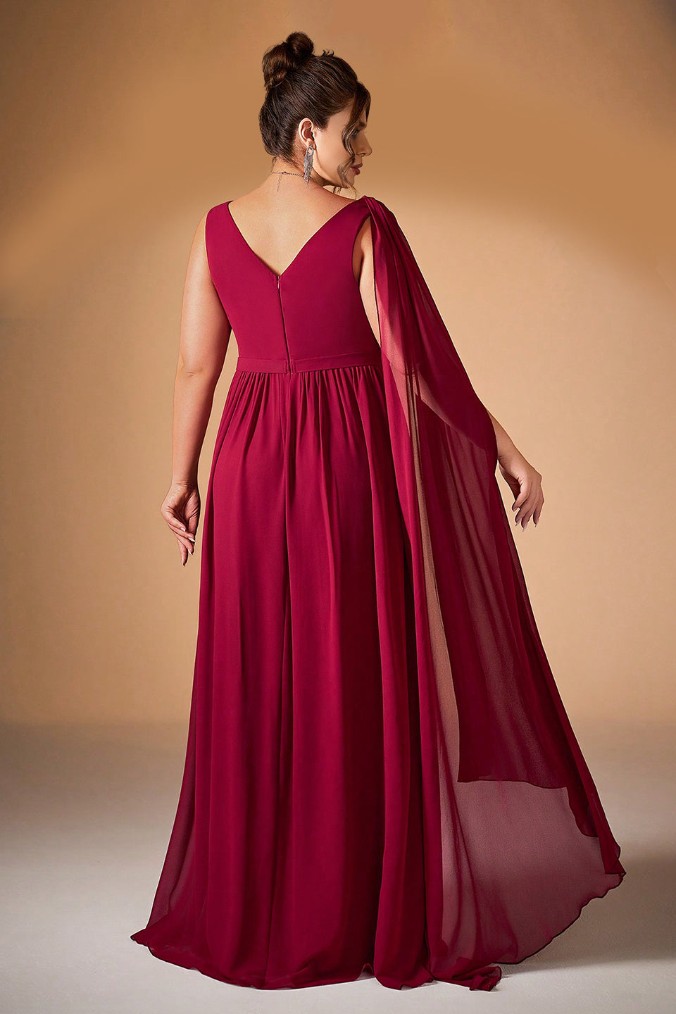 Curveins Plus Size V-Neck Backless High-Waist A-Line Maxi Dress