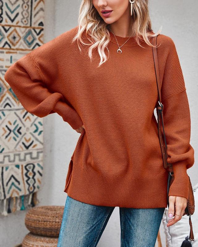 Womens Oversized Tunic Sweaters Fall Slouchy Long Sleeve Ribbed Knit Side Slit Pullover Jumper