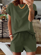 Women's Letter Print Two-Piece Set, Casual Short Sleeve T-Shirt and Sweatpants for Summer, Women's Everyday Wear