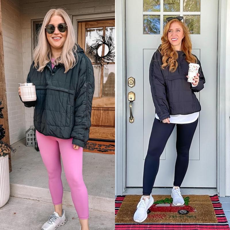 Women's Oversized Puffer Jacket Quilted Dolman Hoodies Pullover Long Sleeve Lightweight Warm Tops with Big Chest Pocket