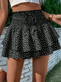 Women's Floral Print Woven Fabric Frill Trim Shirred Tiered Layer Shorts, Casual Lightweight Loose High Waist Tie Front Drawstring Wide Leg Shorts for Spring & Fall, Women's Bottoms for Daily Wear, 1 Piece Womenswear