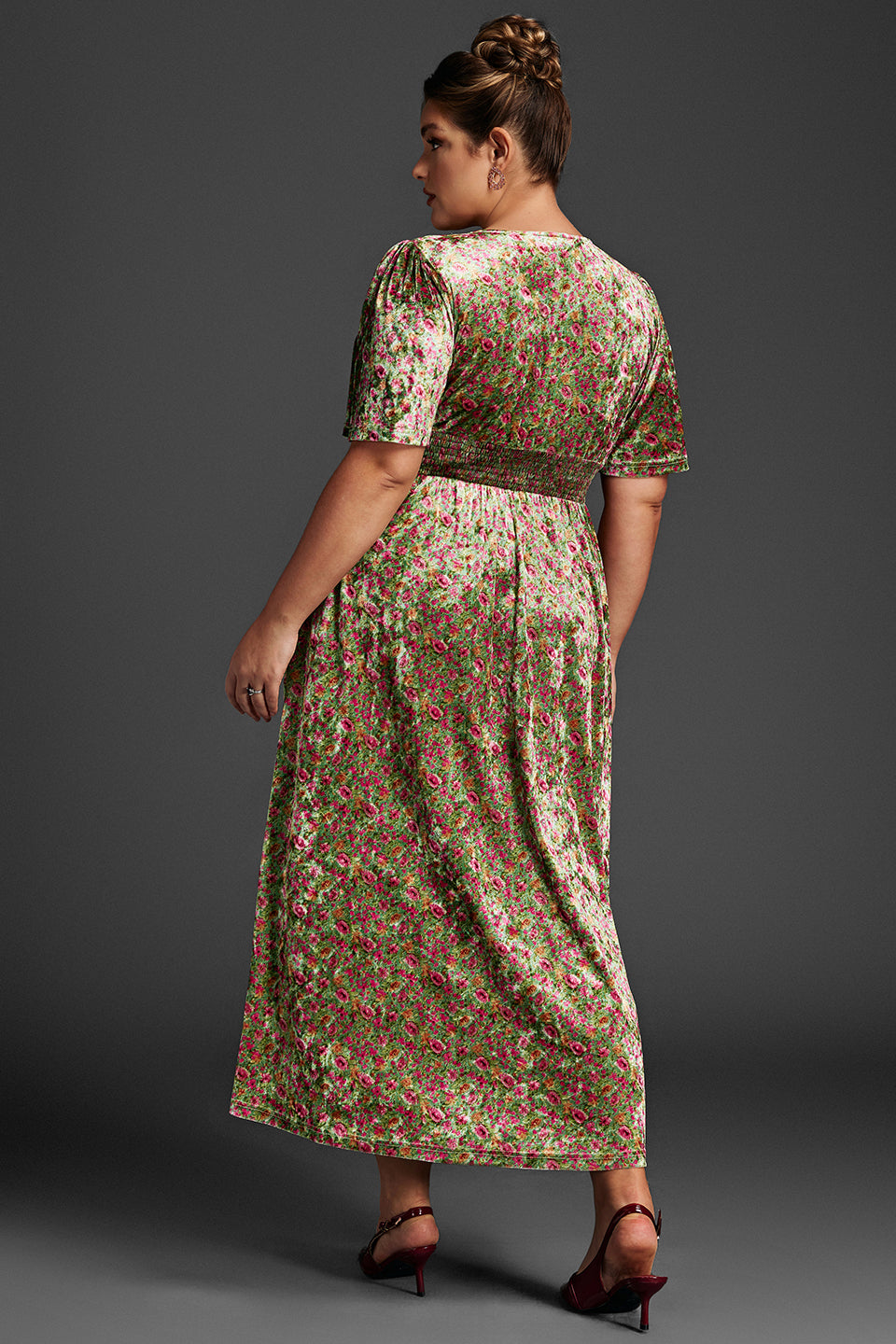 Curveins Plus Size Mauve Velvet Floral Maxi Dress
