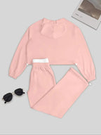 Women's Fashion Solid Color Casual Sports Style Drawstring Waist Hoodie Loose Set