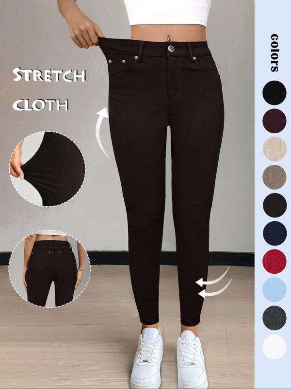 Women's Plain Pocket Button Leggings, Casual Comfy Skinny Pants for Yoga Gym Workout, Ladies Bottoms for Fall & Winter,T-Chic