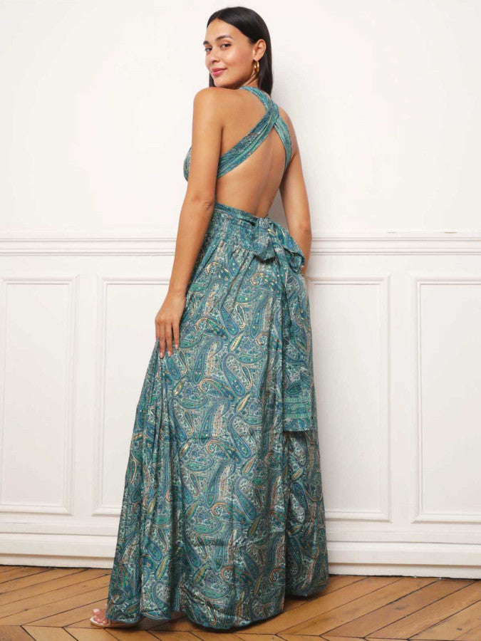 Robe longue multi-portés à imprimé cachemire