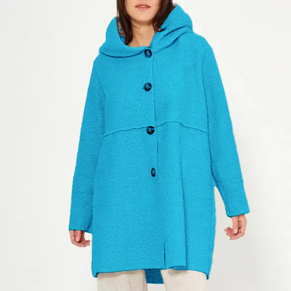 Women's autumn/winter hooded button-up coat, stylish and versatile, suitable for various occasions.