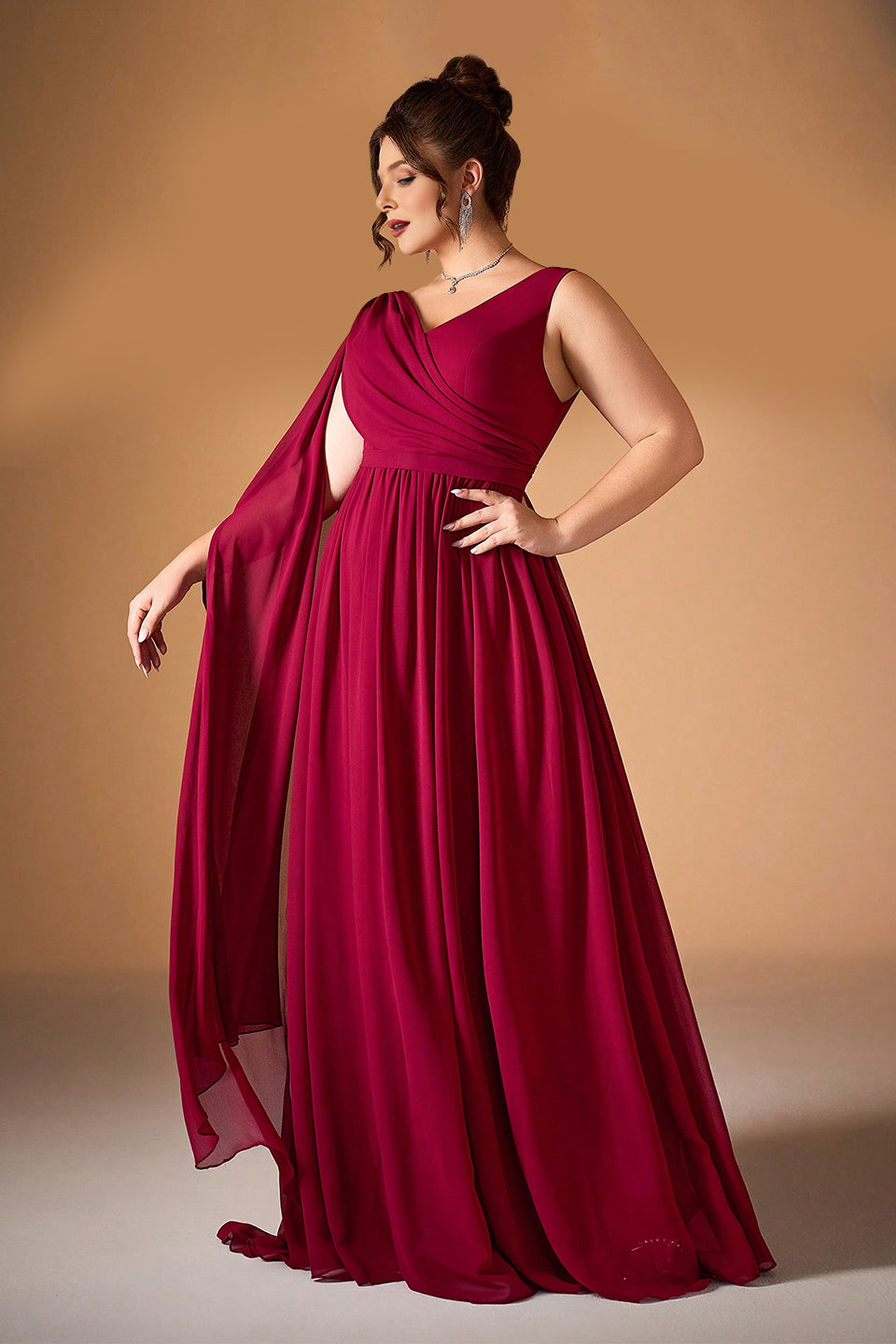 Curveins Plus Size V-Neck Backless High-Waist A-Line Maxi Dress