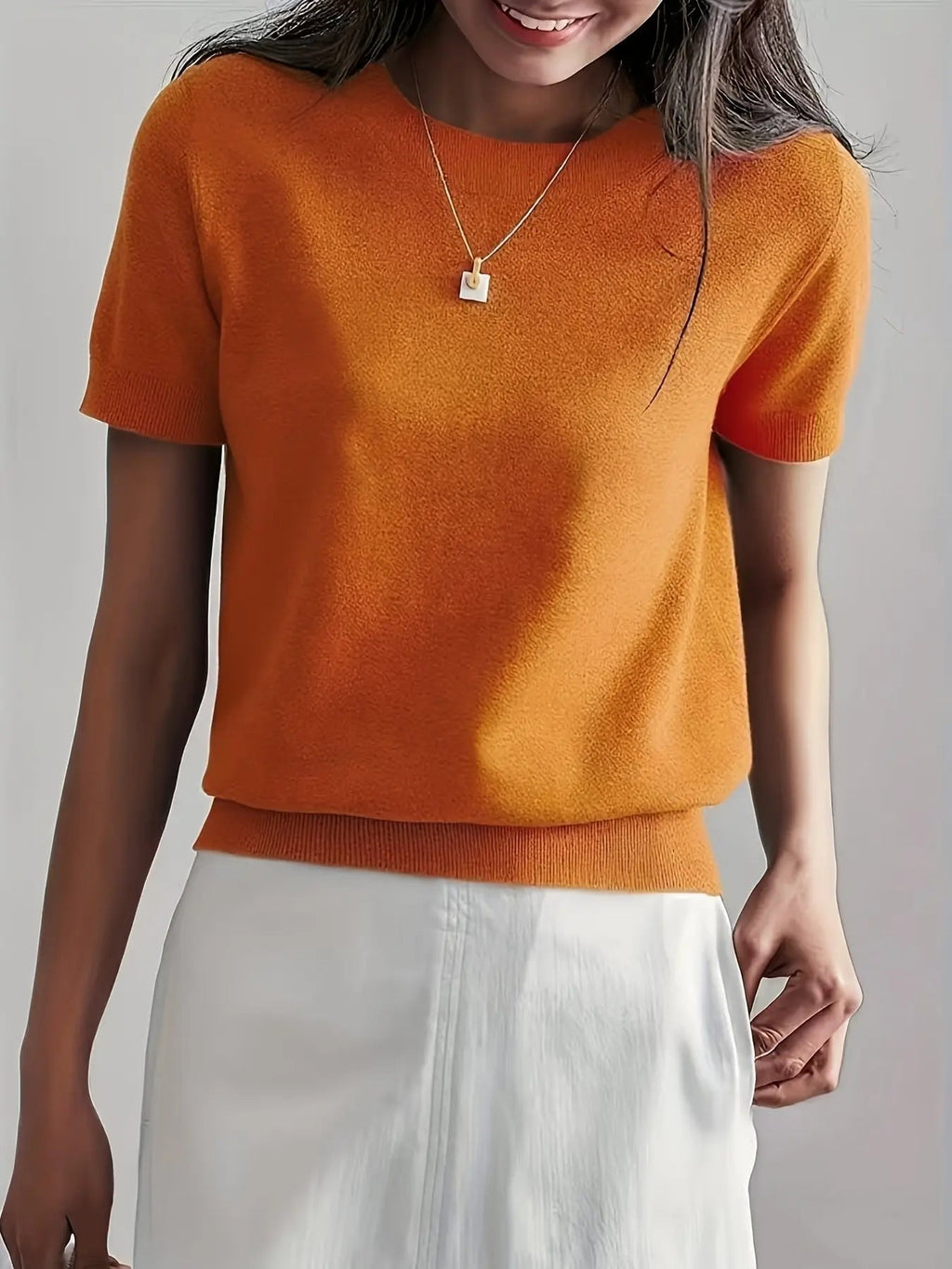 Women's Solid Color Crew Neck Short Sleeve Sweater, Casual Basic Knit Pullover for Spring & Fall, Fashion Women's Knitwear for Daily Wear, Womenswear