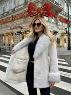 Women's Winter Fashion Faux Fur Coat, Vintage Loose Fit Long Sleeve Jacket, Large Fur Collar, Daily Wear Outerwear