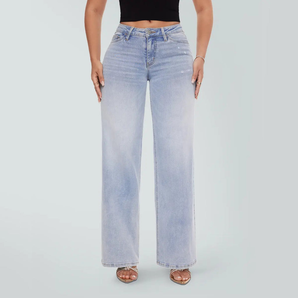 Magic SHAPUM Mid Low Waist BBL Jeans for Women Wide Leg Loose Fit Comfortable Stretchy Denim Pants BLACK B Stretch Denim Tights leg baggy jean
