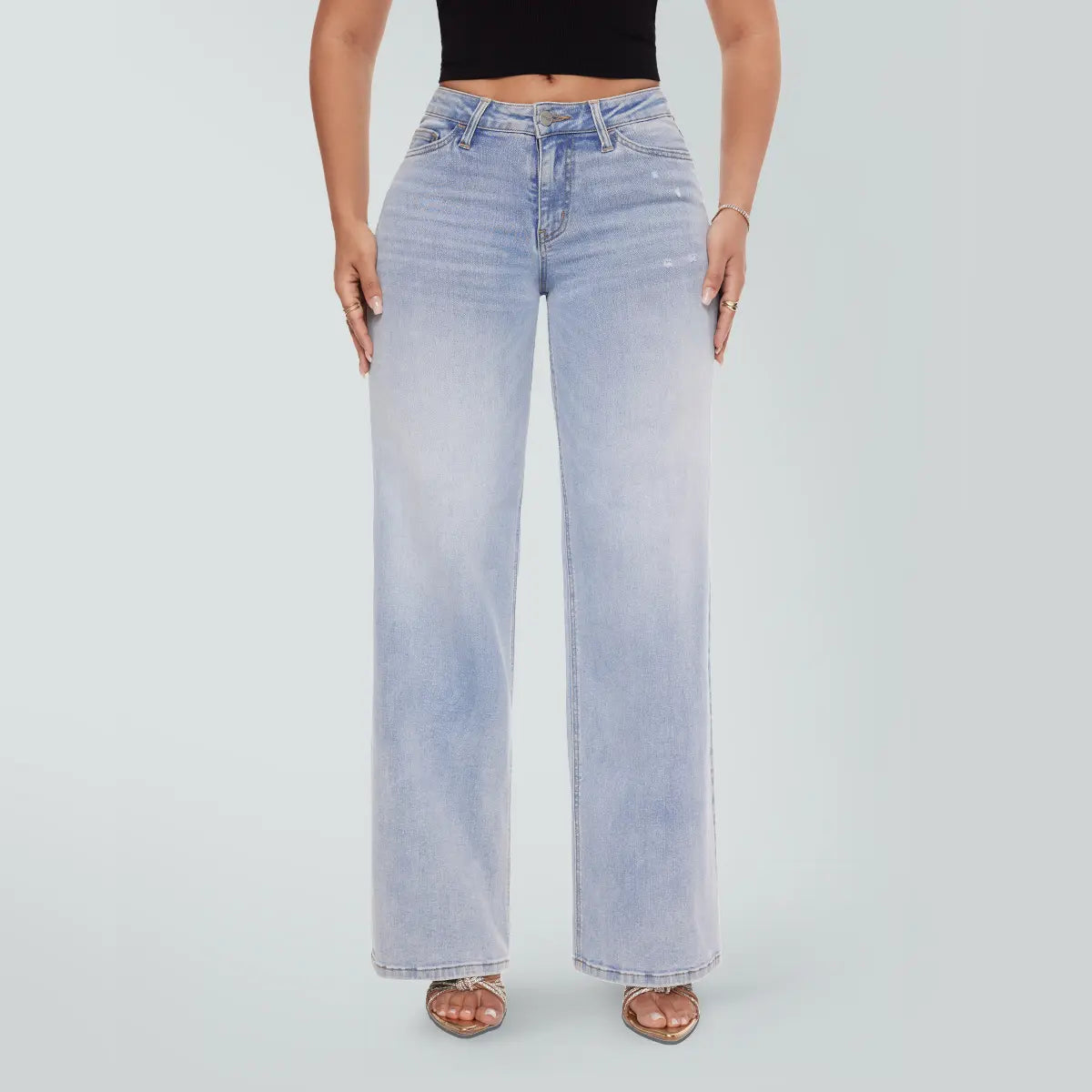 Magic SHAPUM Mid Low Waist BBL Jeans for Women Wide Leg Loose Fit Comfortable Stretchy Denim Pants BLACK B Stretch Denim Tights leg baggy jean