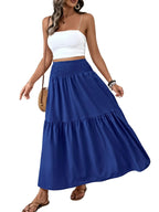 Women's Floral Casual A-Line Skirt, Elastic Waist Pockets, Leaf Hem, Long Fitted Skirt, Fashionable Mid-Length Dress