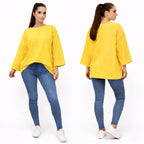 T-shirt uni oversize femme manches longues 100% coton – coupe ample, basique tendance