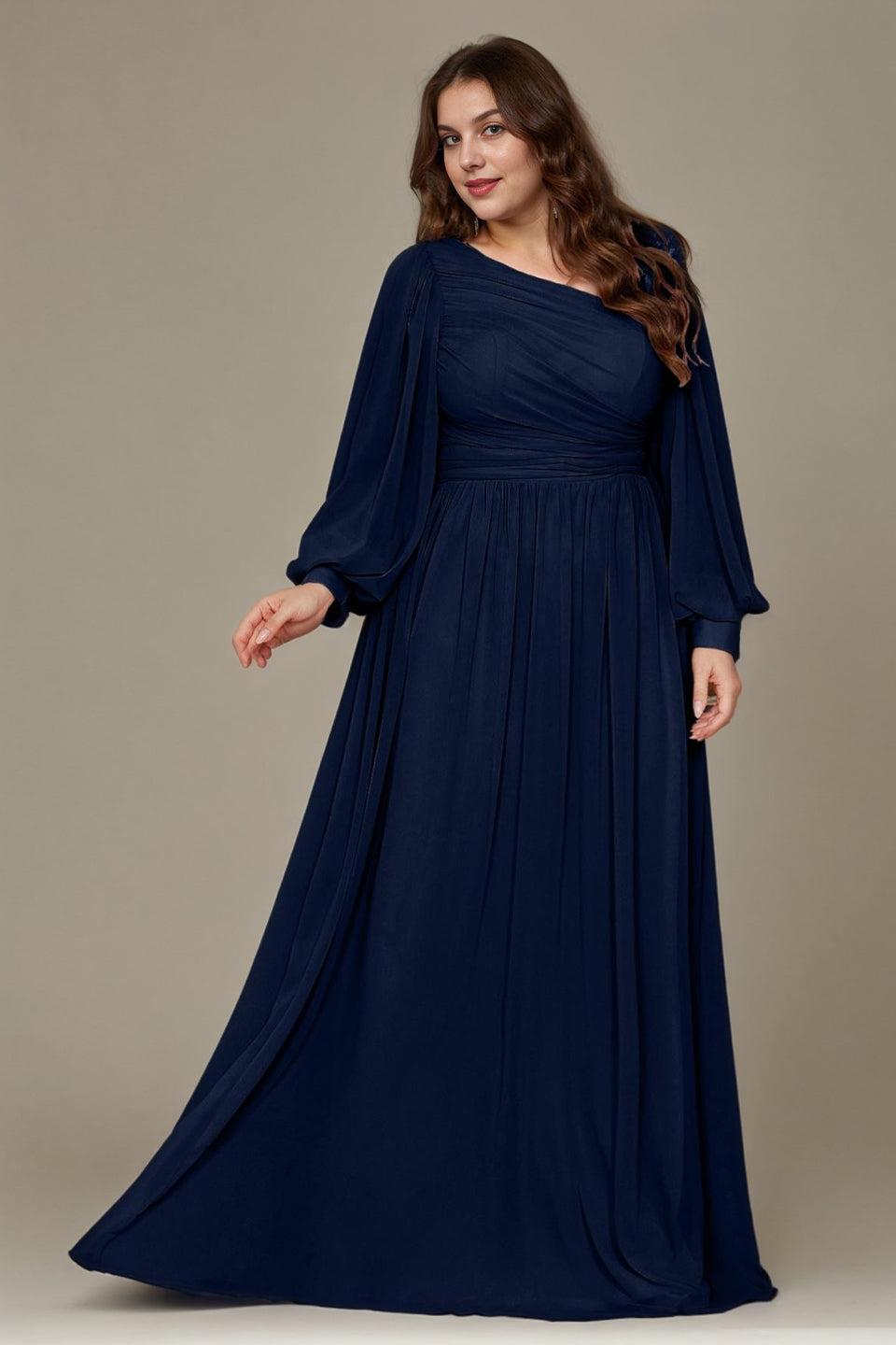 Curveins Plus Size One Shoulder Chiffon 3D Flower Detail Elegant Flowy Maxi Dress