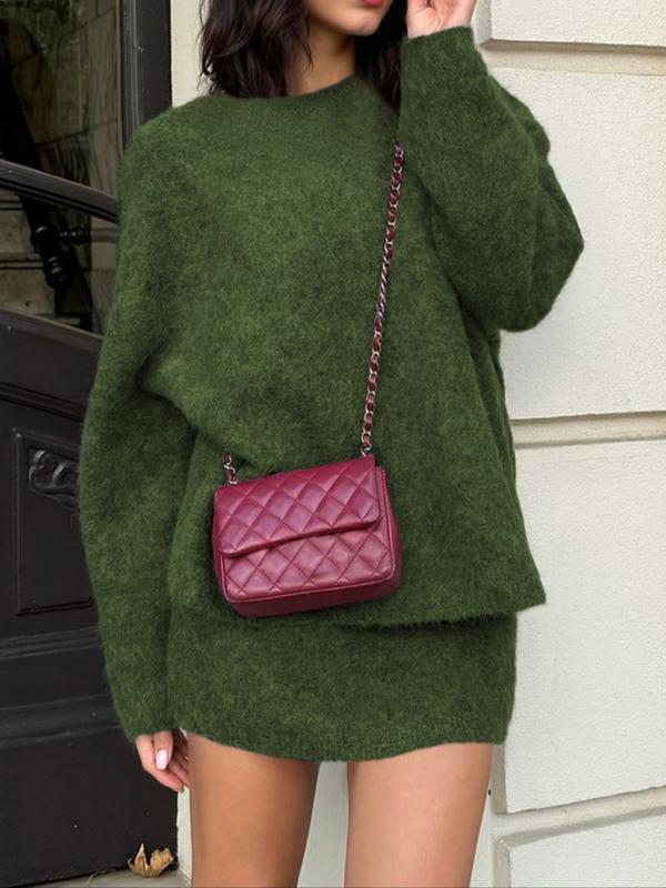Autumn Winter Women's Stylish Commuter Two-Piece Set, Casual Elegance with Knitted Top and Skirt, Perfect for Fashionable Outings, Womenswear