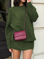 Autumn Winter Women's Stylish Commuter Two-Piece Set, Casual Elegance with Knitted Top and Skirt, Perfect for Fashionable Outings, Womenswear