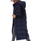 Women's Long Puffer Vest with Quilted Hood and Button Down Closure for Winter Coat 2025 - Tops, Womenswear
