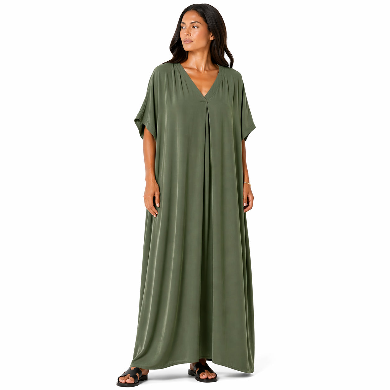 Women's long, flowy, oversized V-neck dress – chic and comfortable for summer.