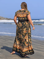 [Plus Size] Floral Print V-Neck Maxi Dress