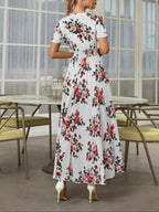 Women's Floral Print Button Front Dress, Boho French Style Short Sleeve Dress for Summer, Women's Clothes for Beach Vacation Holiday
