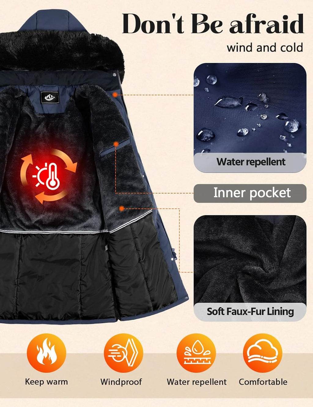 Women's Long Coats Winter Fleece Lined Warm Long Jackets for Women, Water Repellent Windproof Parka Coat Zip Up Button Drawstring Waist Overcoat with Pockets and Detachable Hood