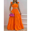 Women's Solid Color / Floral Print Shirred Top & Long Skirt Two-piece Set, Boho Fashion Casual Top & Skirt for Daily Holiday Vacation Wear, Ladies for Summer