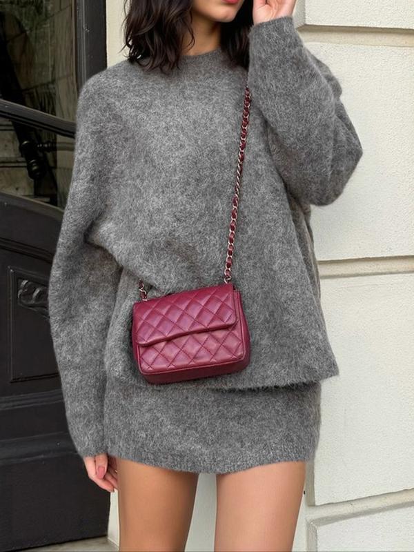 Autumn Winter Women's Stylish Commuter Two-Piece Set, Casual Elegance with Knitted Top and Skirt, Perfect for Fashionable Outings, Womenswear