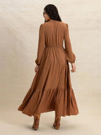 Women's Plain V Neck Long Sleeve Dress, Casual Fitted Woven Dress for All Seasons, Daily Wear Fashionable Women's Clothing