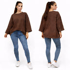 T-shirt uni oversize femme manches longues 100% coton – coupe ample, basique tendance