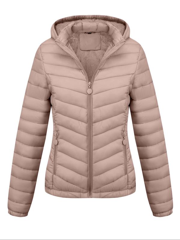 Women's Lightweight Puffer Jacket, Casual Fall & Winter Hooded Coat with Pockets, Warm Daily Commute Outerwear