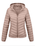 Women's Lightweight Puffer Jacket, Casual Fall & Winter Hooded Coat with Pockets, Warm Daily Commute Outerwear